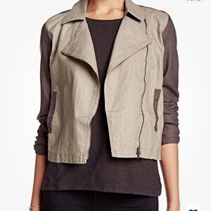 Eileen Fisher Coated Organic Linen Stone Asymmetric‎ Zip Moto Jacket